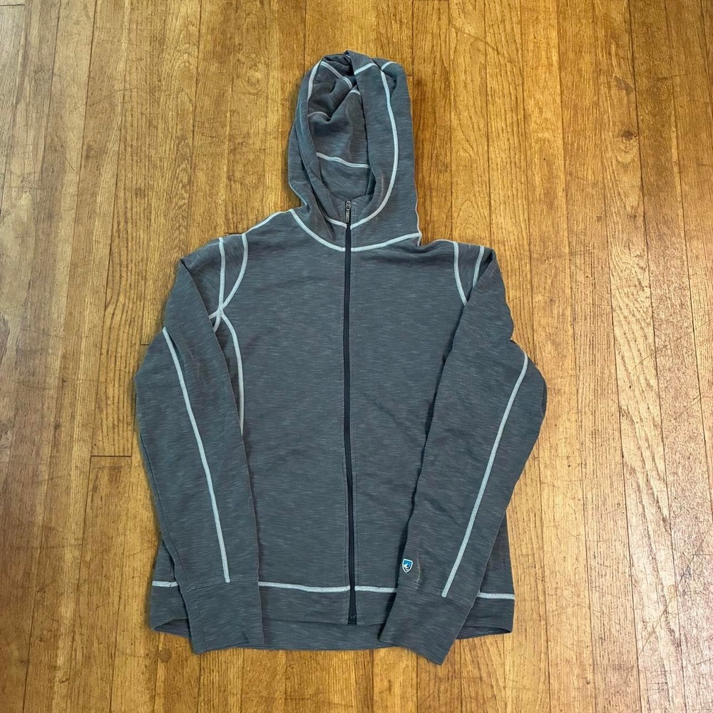 KUHL Men Gray Full Zip Hooded Performance Jacket Outdoor Hiking Technical Hoodie